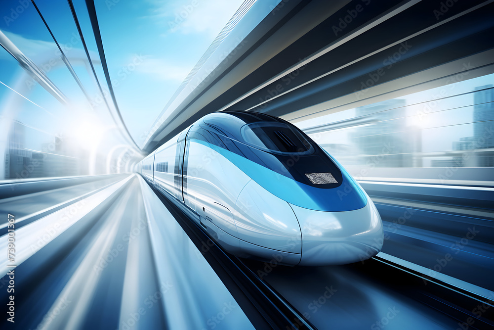High-speed train in motion with high speed. Concept of fast transportation