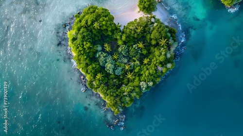 Heart Shape Tree Island In The Tropical Ocean Aerial View Landscape Photography (Generative AI)
