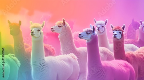 Playful Rainbow Alpacas Stampede (Generative AI)