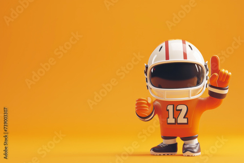 An american football 3d character player pointing to the camera. 3D illustration style
