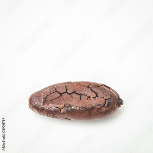 Single roasted cocoa bean chocolate isolated white background organic processed