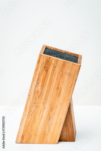 Knife block bamboo isolated single one no knives on it
