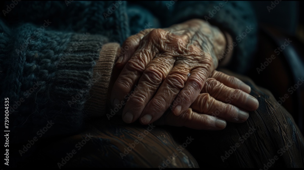 Fototapeta premium A heartwarming photo capturing a young female doctor gently holding the hand of an elderly person, conveying a deep sense of care, support, and compassion in a medical setting.