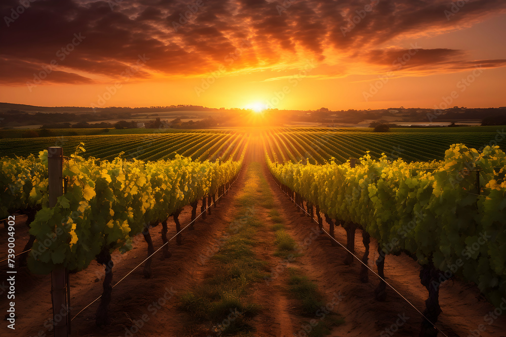 Fototapeta premium Sunset over vineyards in South Moravia, Czech Republic.