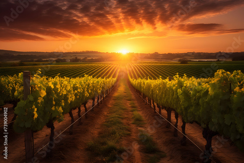 Sunset over vineyards in South Moravia, Czech Republic.