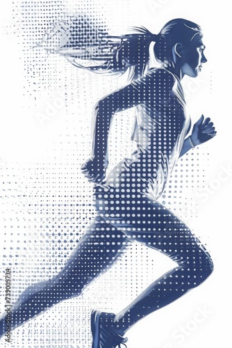 Young Woman Runner Halftone Dot Pattern on a White Background 