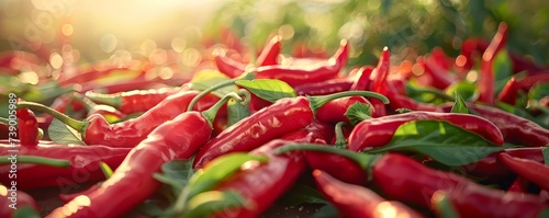 Close up on chili peppers array spice level panorama photo