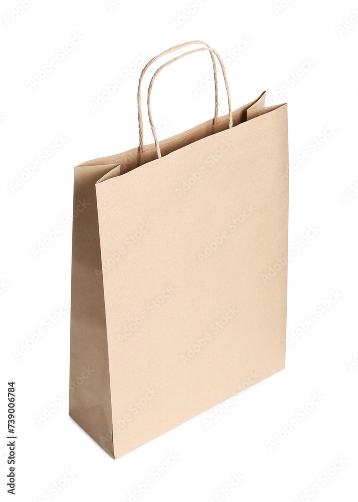 One kraft paper bag isolated on white. Mockup for design One kraft paper bag isolated on white. Mockup for design