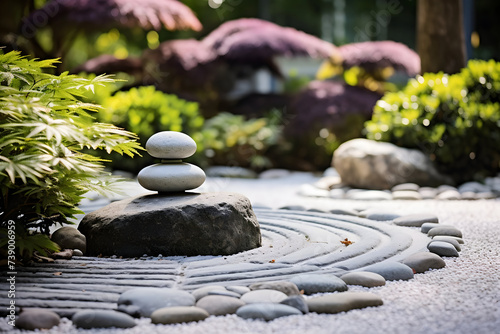 zen garden with stone in japanese style, selective focus.
