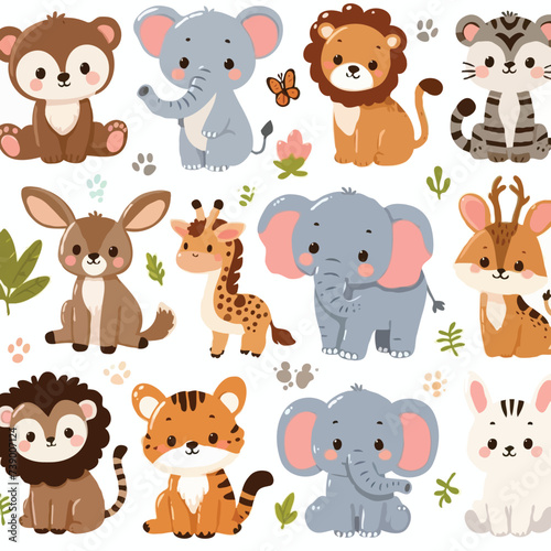 cute funny animals cartoon vector on white background 