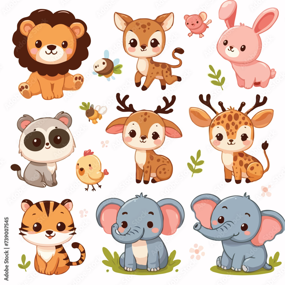 cute funny animals cartoon vector on white background
