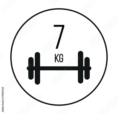 7 kg weight icon. Vector weight in kilograms isolated on white background with circle