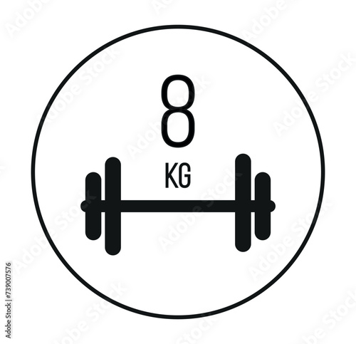 8 kg weight icon. Vector weight in kilograms isolated on white background with circle