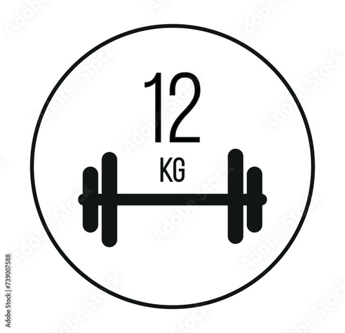 12 kg weight icon. Vector weight in kilograms isolated on white background with circle photo