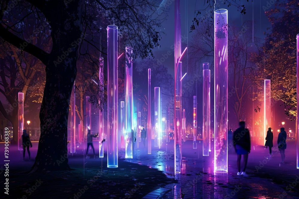 Interactive light and sound installation in a public park Transforming the space into an immersive sensory experience after dark
