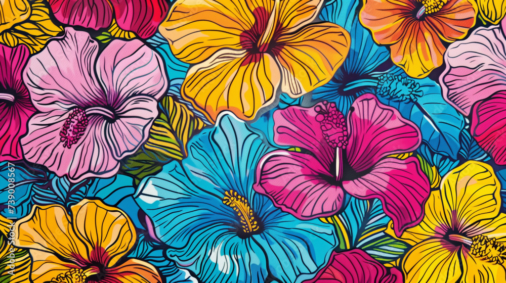 Fototapeta colorful hibiscus flower background natural exotic bold and striking