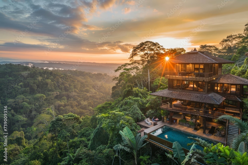 Luxurious treehouse resort nestled in a pristine rainforest Offering eco-friendly accommodations with breathtaking views and nature excursions.