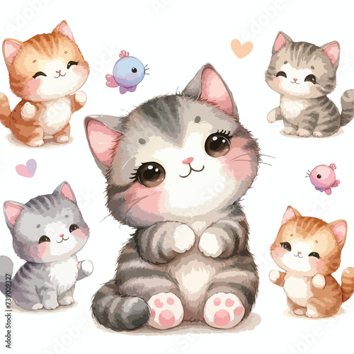 cute watercolor cat cartoon vector on white background
