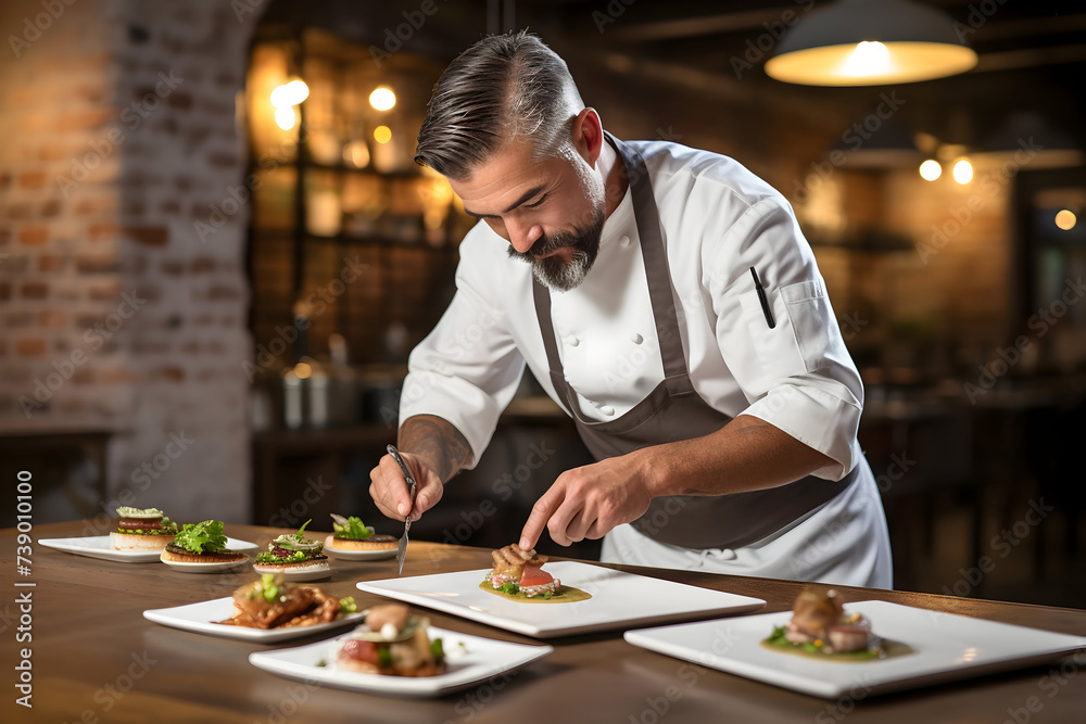 Portrait of a confident male chef preparing a meal in a restaurant Portrait of a confident male chef preparing a meal in a restaurant