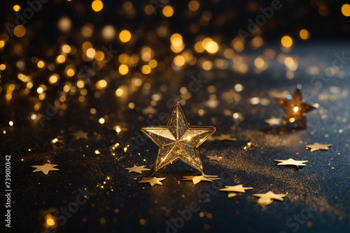 Golden Holiday Glow. Festive Christmas Background with Star Decor