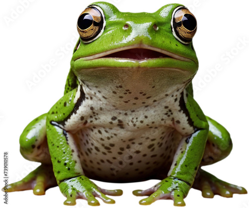 Front View of Green Frog Image, Isolated Transparent Background.
