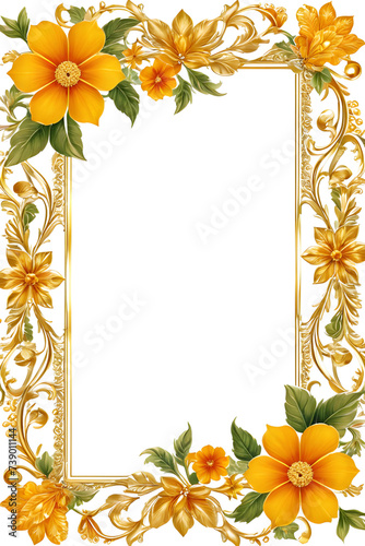 Luxury Gold Flower Frame Border PNG Transparent Background