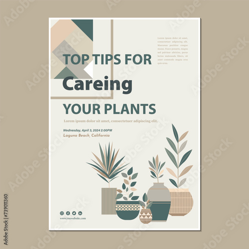 Scandinavian style home decor with plants and flower pots for poster templates.
