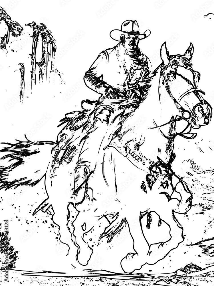 A silhouette of a cowboy riding a horse A silhouette of a cowboy riding a horse