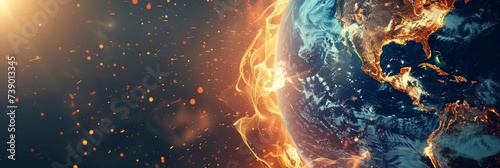 Earth Engulfed in Flames: Global Warming Consequences. Generative AI photo