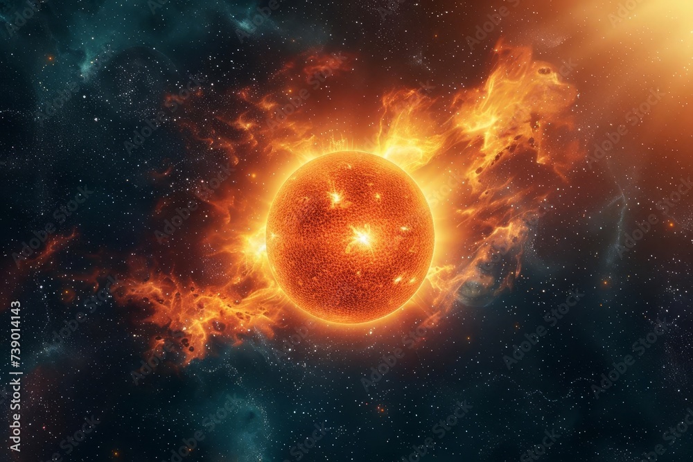 Obraz premium Illustration of the sun amidst a cosmic backdrop Highlighting the beauty and energy of our solar system's central star Perfect for educational and inspirational themes.