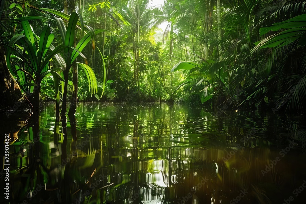 Vibrant and lush amazon rainforest landscape capturing the essence of adventure and natural beauty Perfect for environmental themes Vibrant and lush amazon rainforest landscape capturing the essence of adventure and natural beauty Perfect for environmental themes