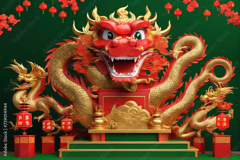 Fototapeta premium Chinese New Year painting for the Year of the Dragon, the mighty dragon