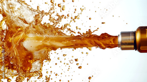 Dynamic splash of petrol from a petrol gun against a white background with copy space, suitable for advertising petrol or liquid products photo