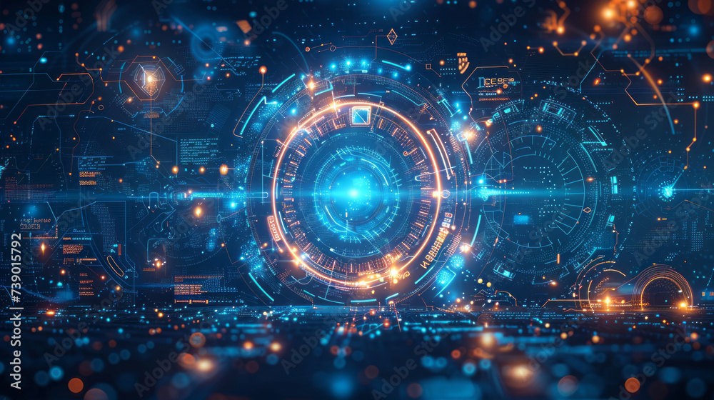 Fototapeta premium Technical illustration. Mechanical engineering. Backgrounds of engineering subjects. Technical design. Instrument making. Cover. Blue background. Grid,generative ai