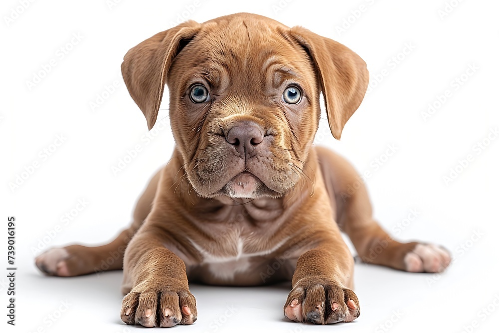 Generative AI : Bordeaux puppy dog sitting in front. isolated on white background Generative AI : Bordeaux puppy dog sitting in front. isolated on white background