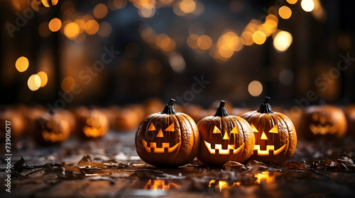 Halloween Jack o Lantern Pumpkin with a spooky face. photo