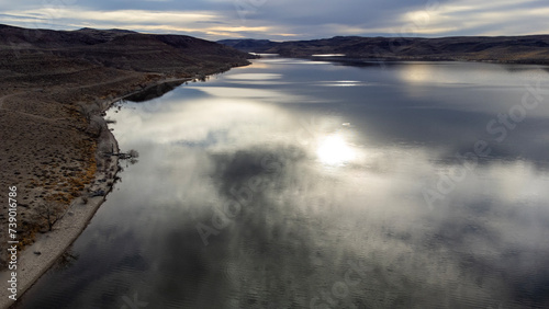 Lahontan reservoir with  contrasty clouds on a stormy looking day