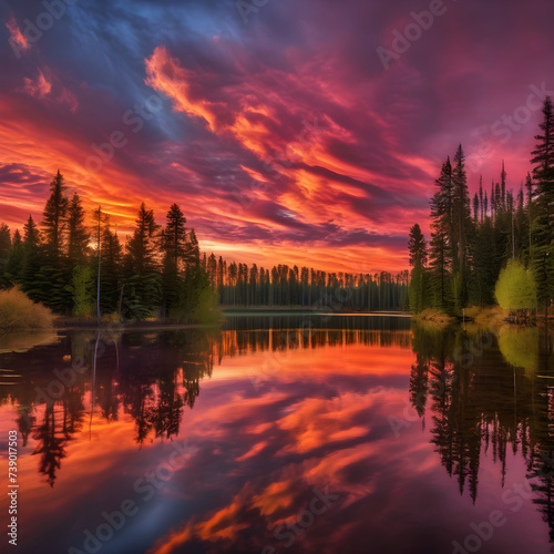 Tranquil Sunset Over a Serene Lake © Deepak