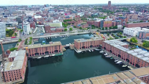 liverpool city aerial view shot by drone, england travel vacation footage photo