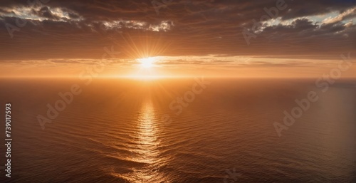 A tranquil sunset over a vast ocean, sea. Generative AI.