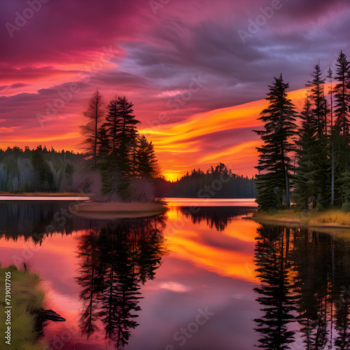 Tranquil Sunset Over a Serene Lake