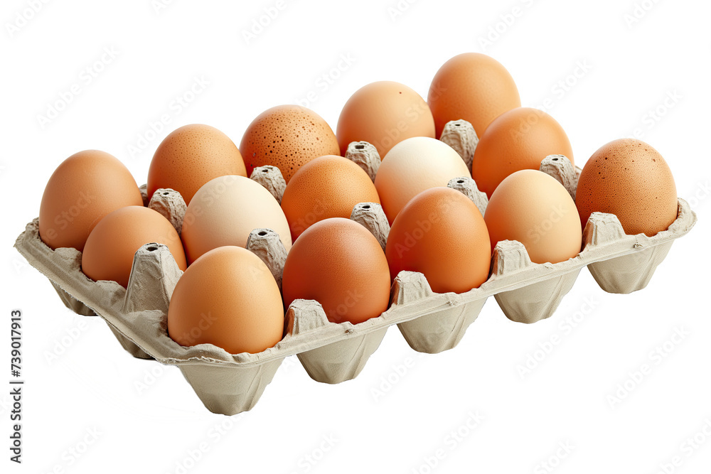 Farm Fresh Eggs in Carton Isolated on a White Transparent Background, Organic Food and Culinary Ingredients, Agriculture Marketing Object