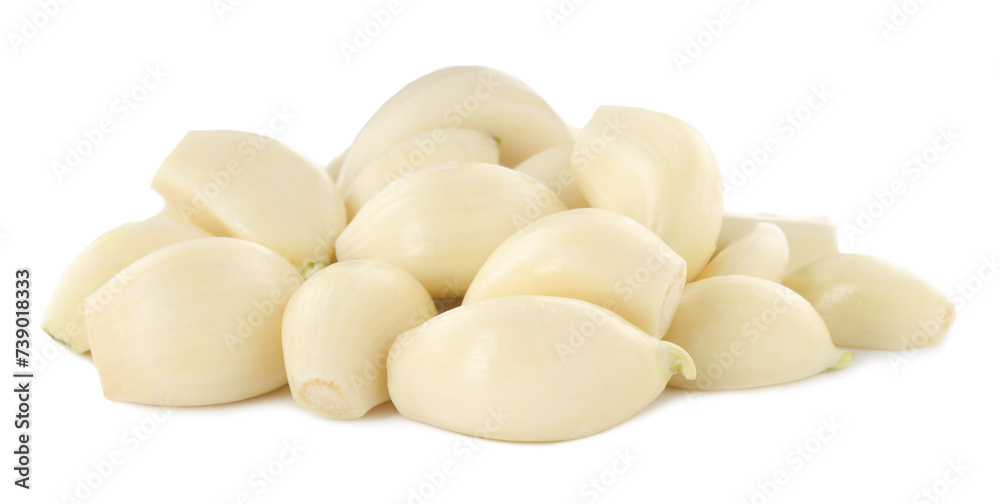 Peeled cloves of fresh garlic isolated on white Peeled cloves of fresh garlic isolated on white