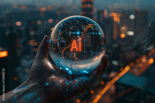 AI inside the glass ball, human hand holds a glass ball in its hand, artificial intelligence development, crystal ball, water ball, humans control aiSmart City，Machine Learning，Neural Networks