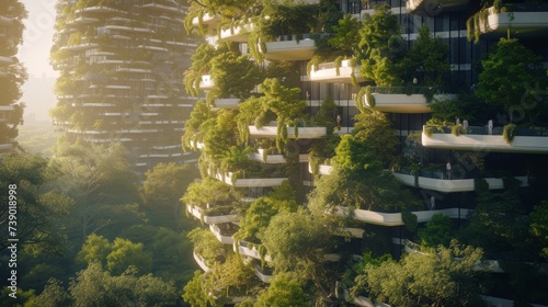 Eco-Friendly Futuristic Architecture with Lush Vertical Gardens and Sustainable Design