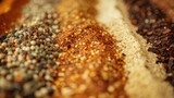 A close-up view of a variety of spicy mix seasoning, showcasing the texture and vibrant colors of the spices.