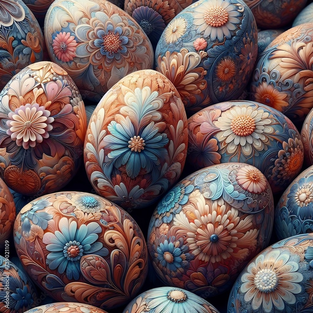 Close-Up of Easter Eggs with Stunningly Detailed Floral Patterns - colorful easter eggs created with Generative Ai Close-Up of Easter Eggs with Stunningly Detailed Floral Patterns - colorful easter eggs created with Generative Ai