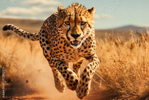 closeup cheetah running on savanna