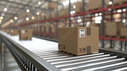 Streamlined Efficiency: Cardboard Boxes Gliding on Industrial Conveyor Belt © Mark