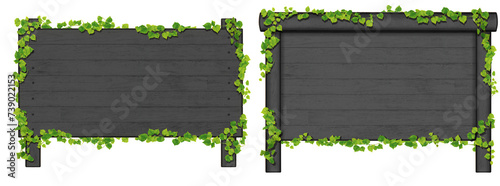 ツタの葉と黒い木の看板　セット photo